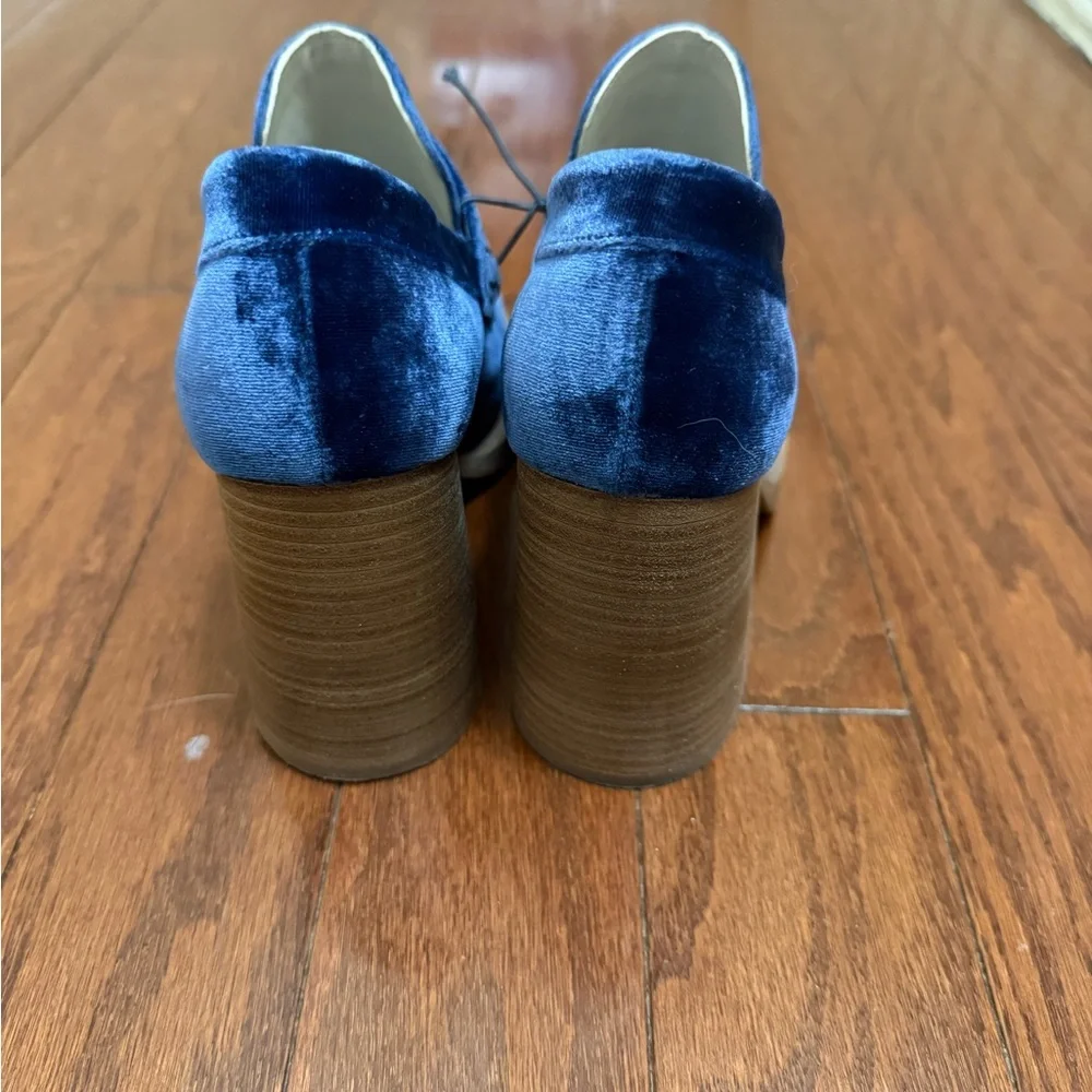 Marni Blue Velvet Platform Loafers Block Heel Square Toe Made in Italy Size 37.5